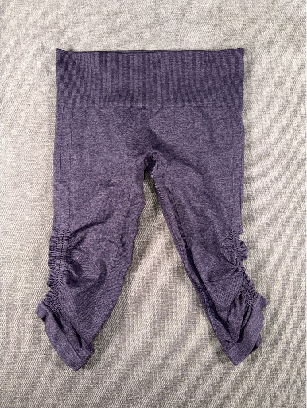 Lululemon In The Flow Crop Ruched Leggings, Purple Seamless Capri